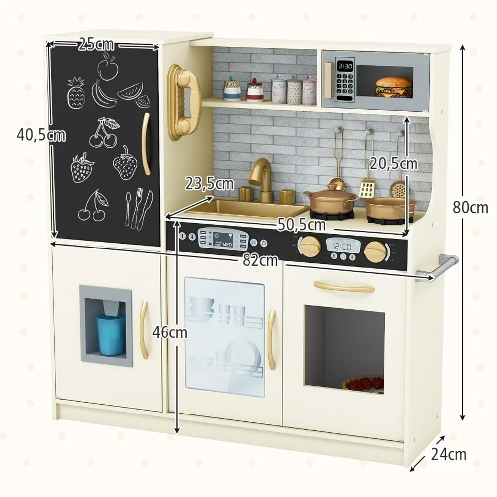 Leksakskök för – lekkök med tillbehör / barnkök / låtsaskök – beige 82x80x24cm