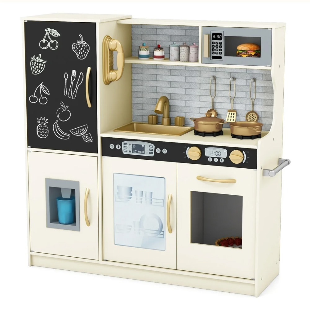 Leksakskök för – lekkök med tillbehör / barnkök / låtsaskök – beige 82x80x24cm