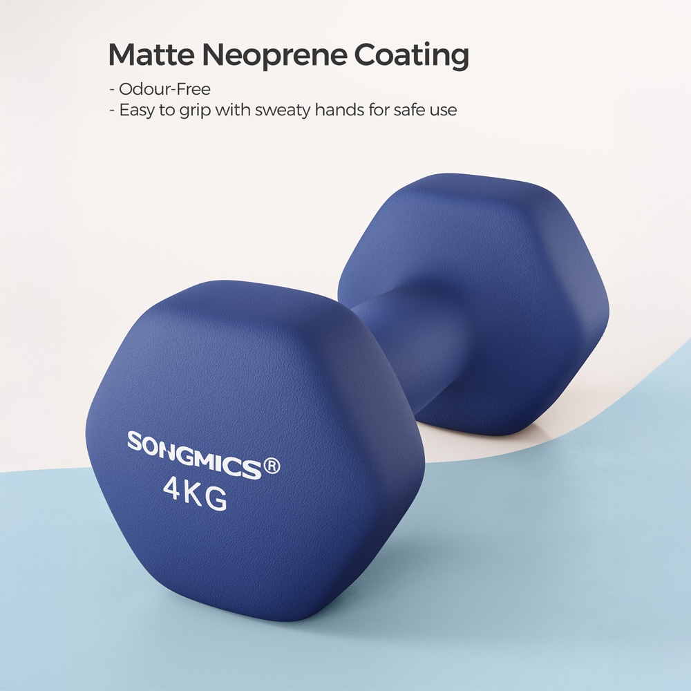 Manualer 4kg 2-pakning - blå / neoprenmanualer / sekskantede vekter for styrketrening