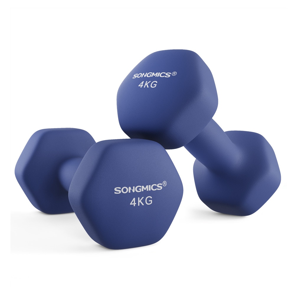 Hantlar neopren 4 kg 2-pack - Hamnblå / sexkantiga hantlar styrketräning / hantelset hemmaträning ergonomiskt grepp