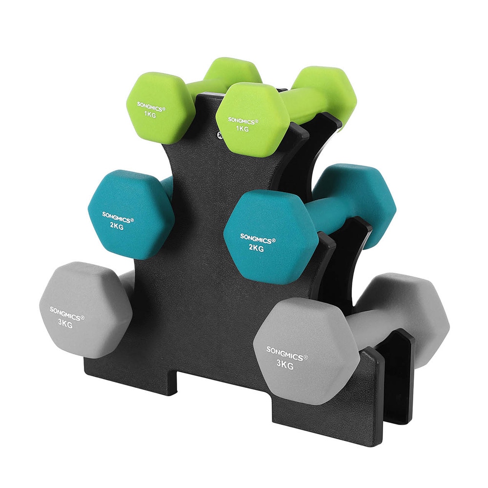 Manualsett med stativ / 6 håndvekter 1-3 kg / manualer til hjemmetrening