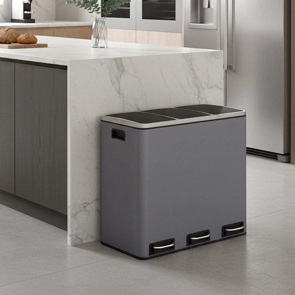 Pedalhink 3x18 L grå / soptunna med tre fack / kökssoptunna med soft close och pedal