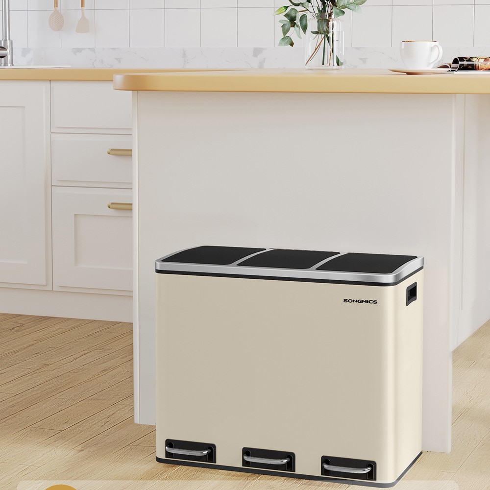 Pedalhink 3x18 L beige / soptunna med tre fack / kökssoptunna med soft close och pedal