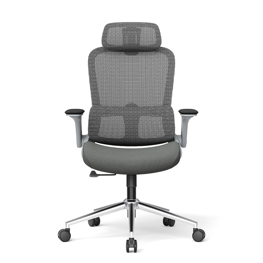 Ergonomisk kontorsstol med huvudstöd / höj- och sänkbar skrivbordsstol i grå mesh / 5 års garanti