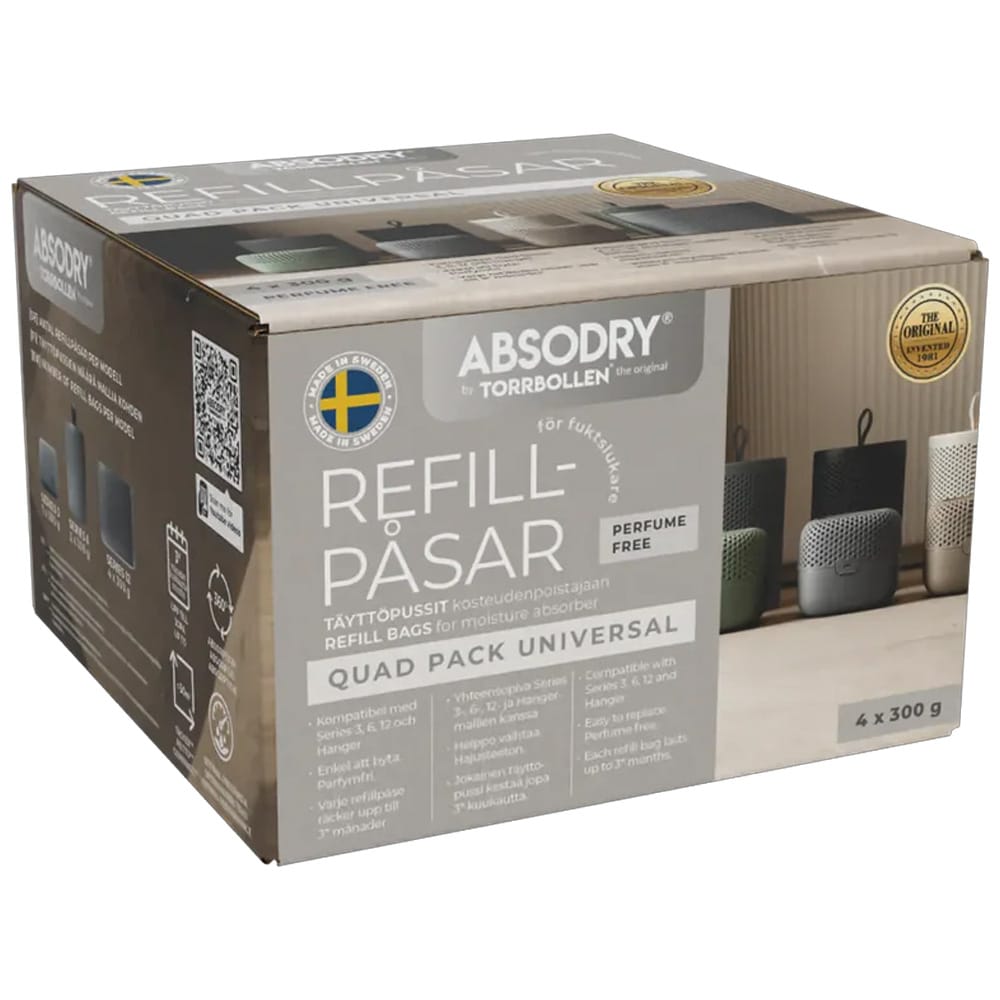Refill till Torrbollen Home Series 4-pack – fuktabsorberande refillpåsar för avfuktare