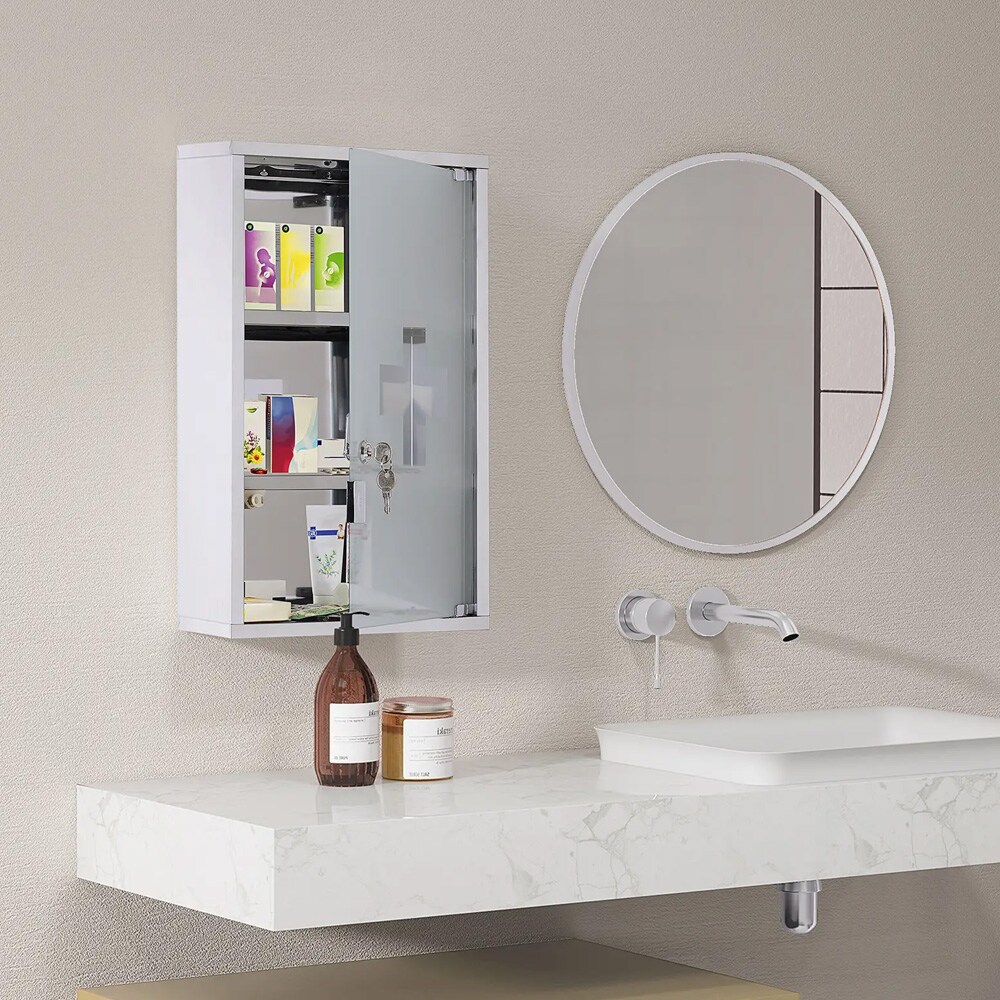 Medicinskåp i rostfritt stål / låsbart badrumsskåp / apoteksskåp med frostad glasdörr