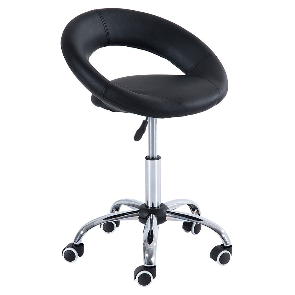 Höj- och sänkbar arbetspall / rullpall med ryggstöd / ergonomisk kontorspall / snurrbar stol - Svart