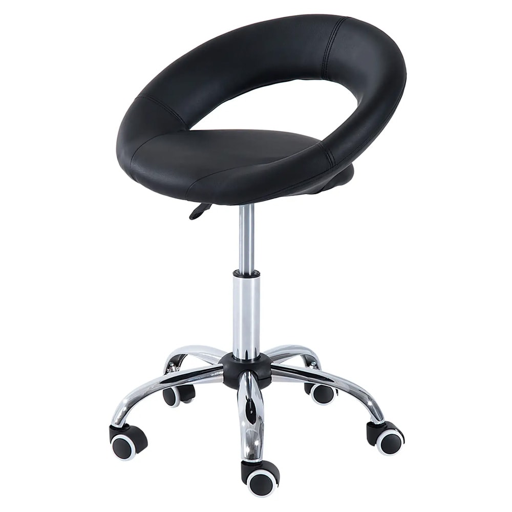 Höj- och sänkbar arbetspall / rullpall med ryggstöd / ergonomisk kontorspall / snurrbar stol - Svart