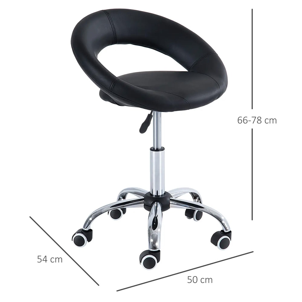 Höj- och sänkbar arbetspall / rullpall med ryggstöd / ergonomisk kontorspall / snurrbar stol - Svart