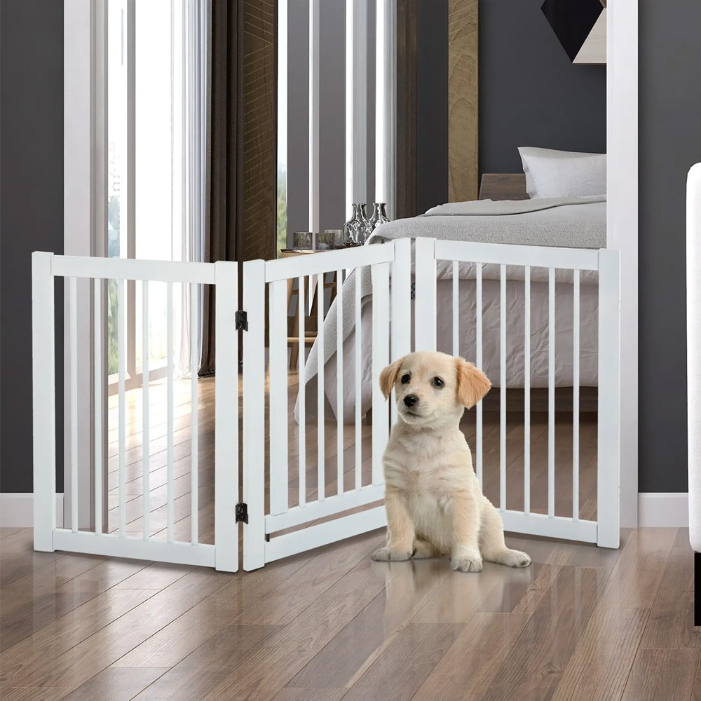Justerbar husdjursgrind / hundgrind / vikbar säkerhetsgrind / grind - vit