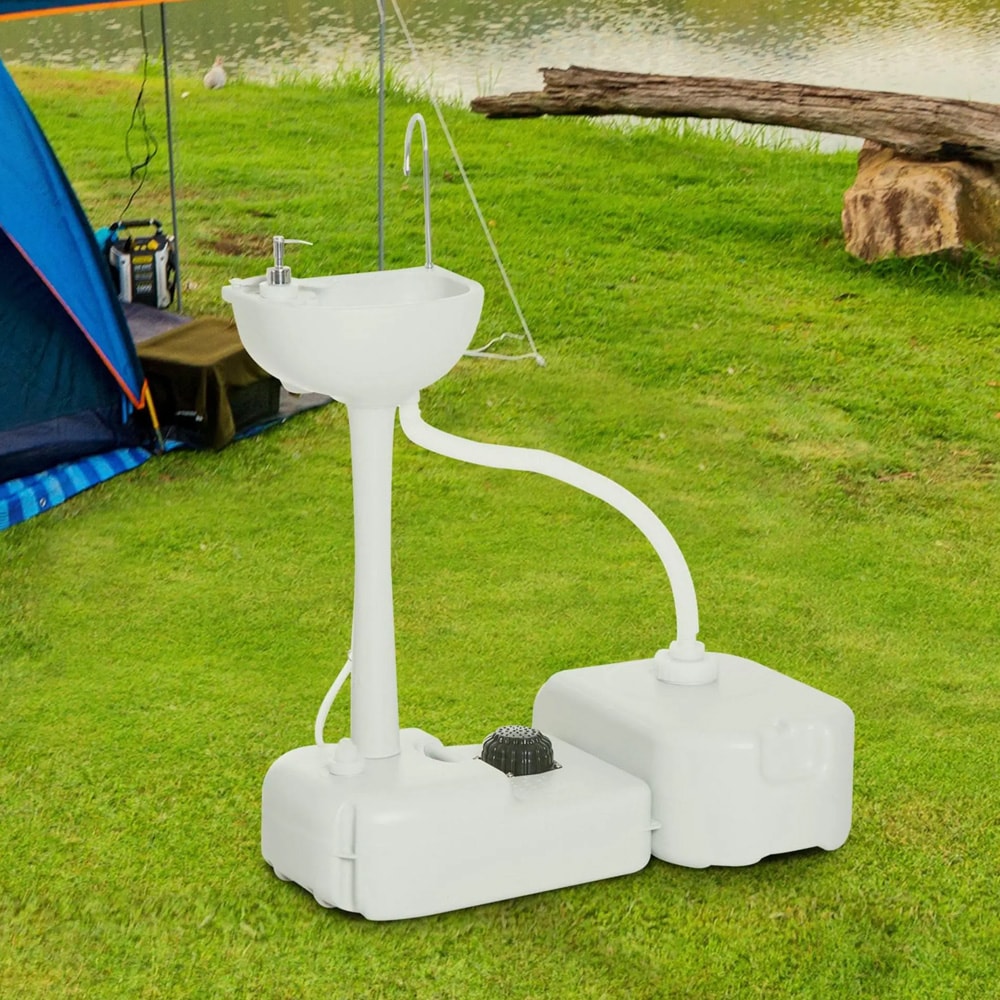 Campingdiskho med vattentank / portabel diskho med fotpump / mobil handtvätt med tvålpump och avlopp 17 L