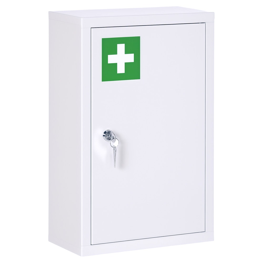 Låsbart medicinskåp med 3 hyllor / väggmonterat apoteksskåp i stål / badrumsskåp för mediciner - Vit