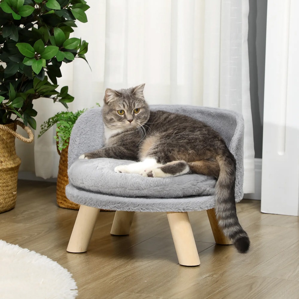 Husdjursbädd för hund och katt / liten hundsäng med kudde / kattbädd med upphöjd design - Grå