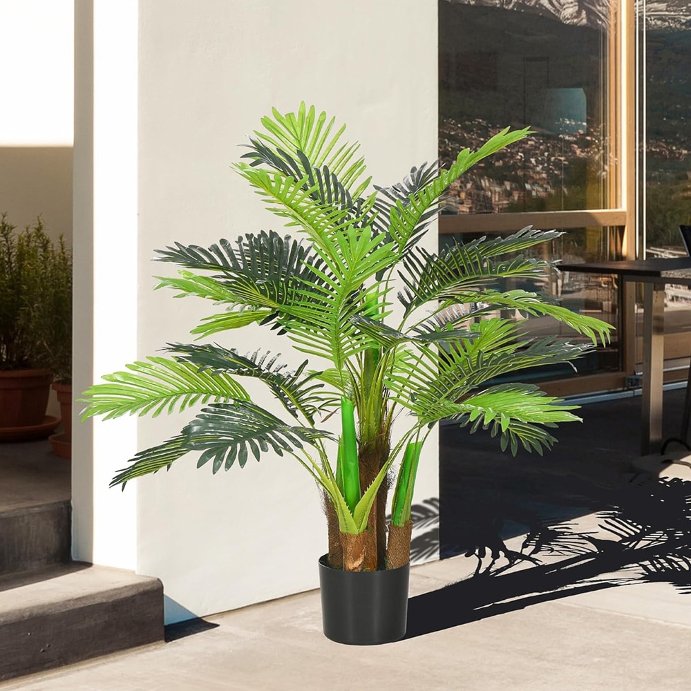 Konstgjord palm 100 cm / palmväxt i kruka / dekorativ konstväxt för inomhus och utomhus / naturtrogen palm