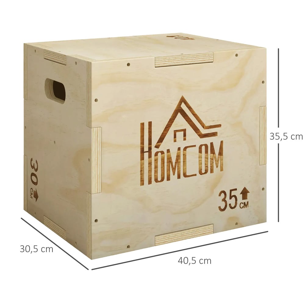 Plyoboks 3-i-1 i tre - hoppboks 40,5 x 35,5 x 30,5 cm / hoppboks med 3 høyder og håndtak