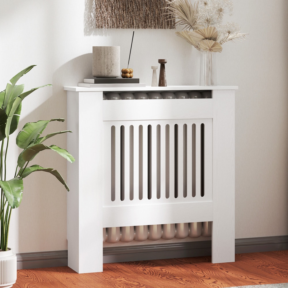 Elementskydd - vitt radiatorskydd 79x19x81cm med hylla