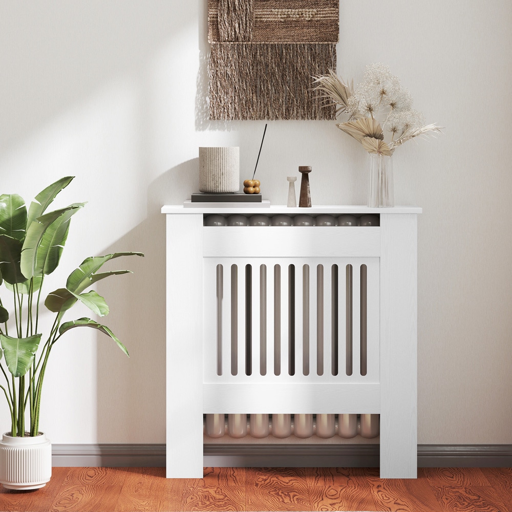 Elementskydd - vitt radiatorskydd 79x19x81cm med hylla