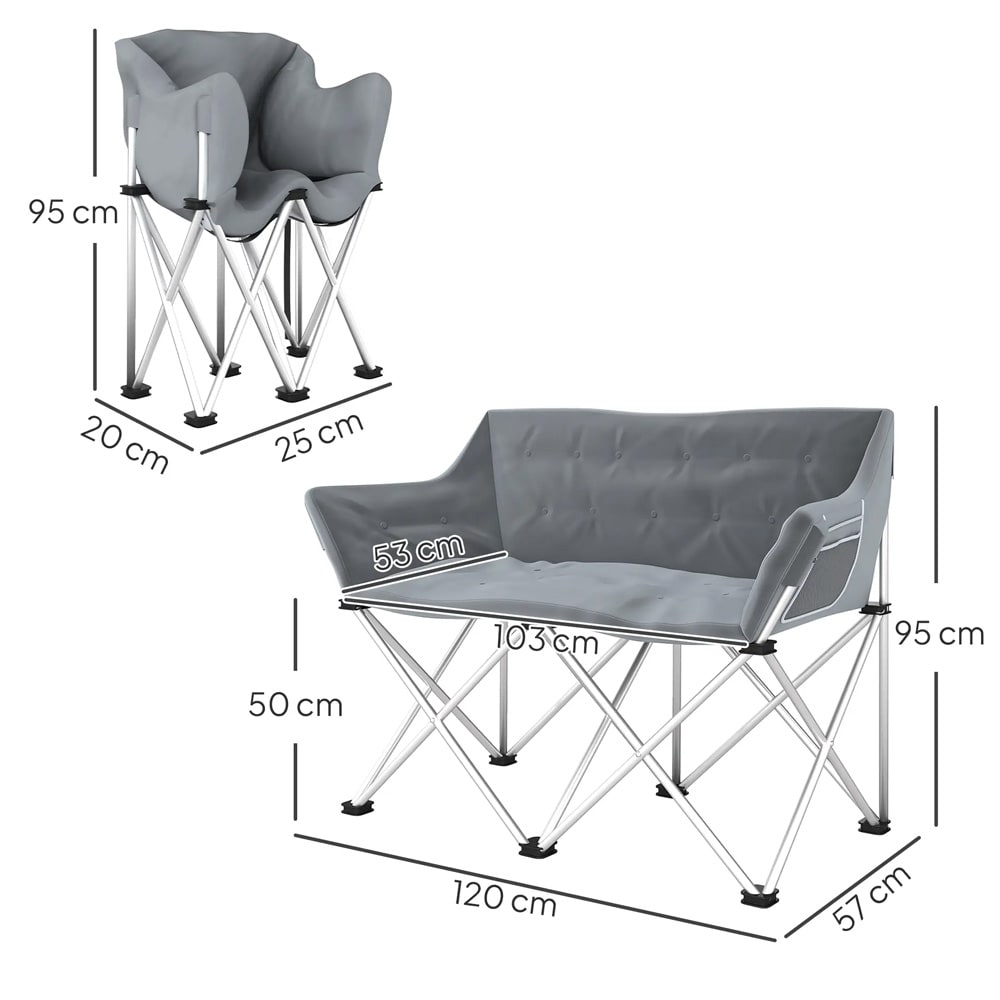 Campingsoffa - 2-sits campingstol / dubbel campingstol / hopfällbar utomhussoffa för camping