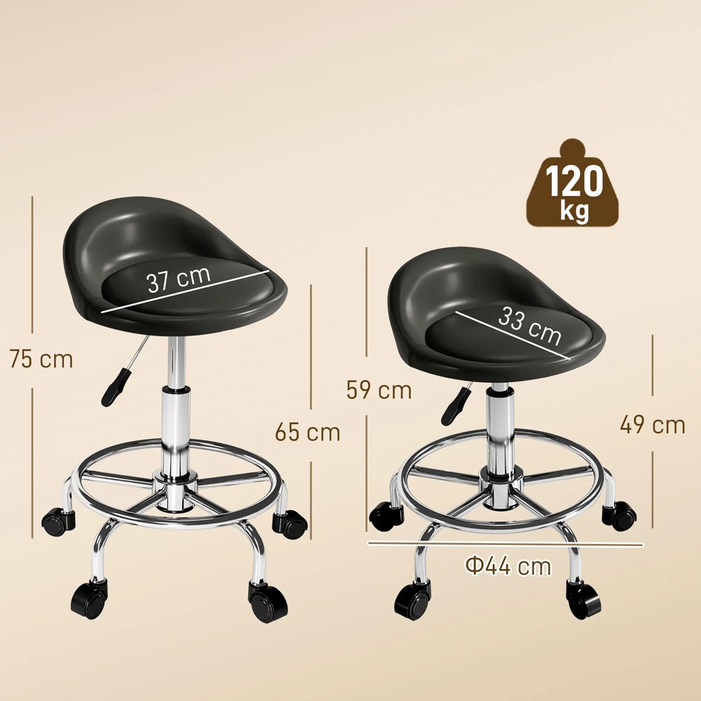 Höj- och sänkbar arbetsstol med hjul 59–75 cm / salongsstol med ryggstöd / sittpall