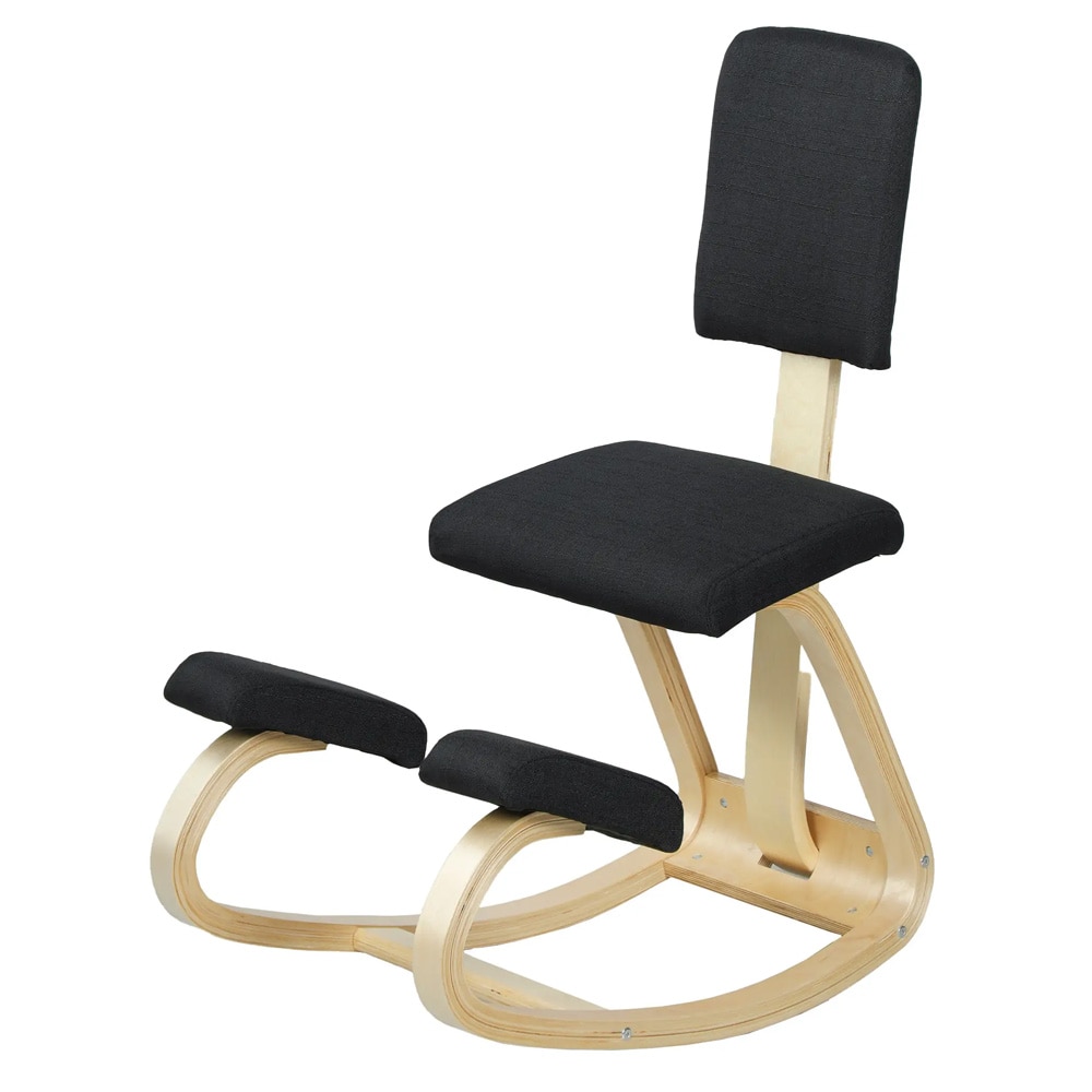 Ergonomisk knästol med ryggstöd och gungfunktion - kontorsstol / balansstol i svart