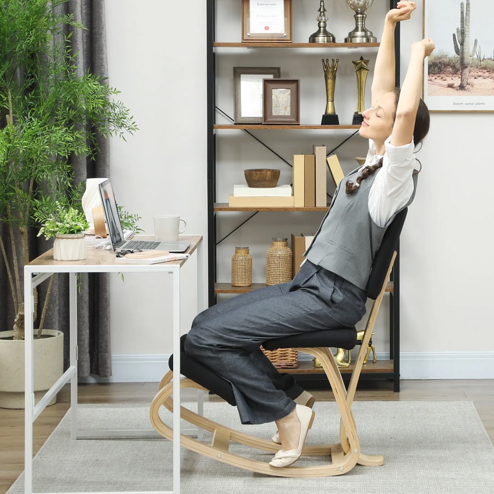 Ergonomisk knästol med ryggstöd och gungfunktion - kontorsstol / balansstol i svart