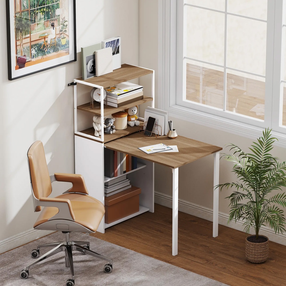 Hopfällbart skrivbord med hyllor / skrivbord med 4 hyllplan / platsbesparande arbetsbord