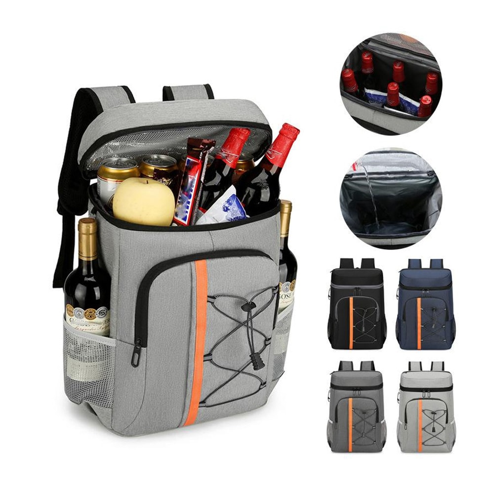 Ryggsäck 20L picknick / kylryggsäck med isolering / ryggsäck med flera fack och flasköppnare - Grå