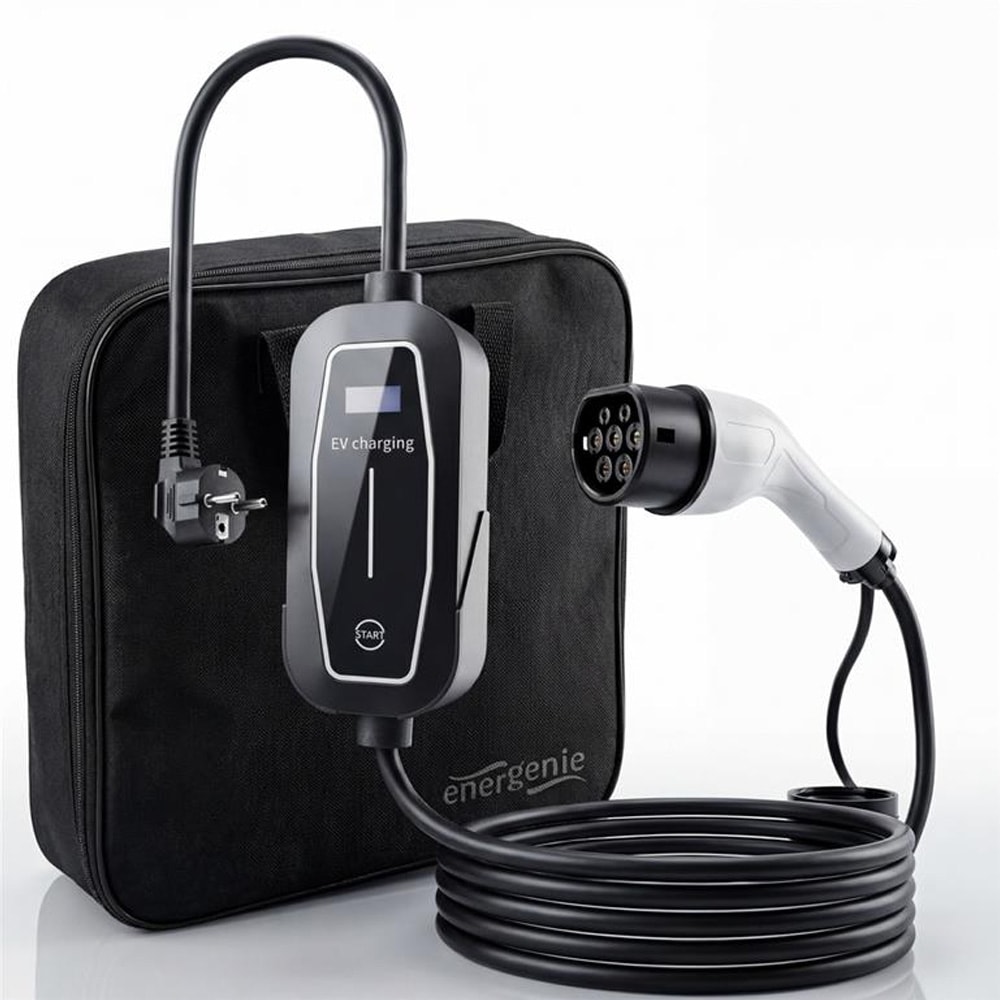 EV Latauskaapeli Schuko → Type 2, 10 m – Säädettävä 6–16A, 3,7 kW, LCD-näyttö, IP65