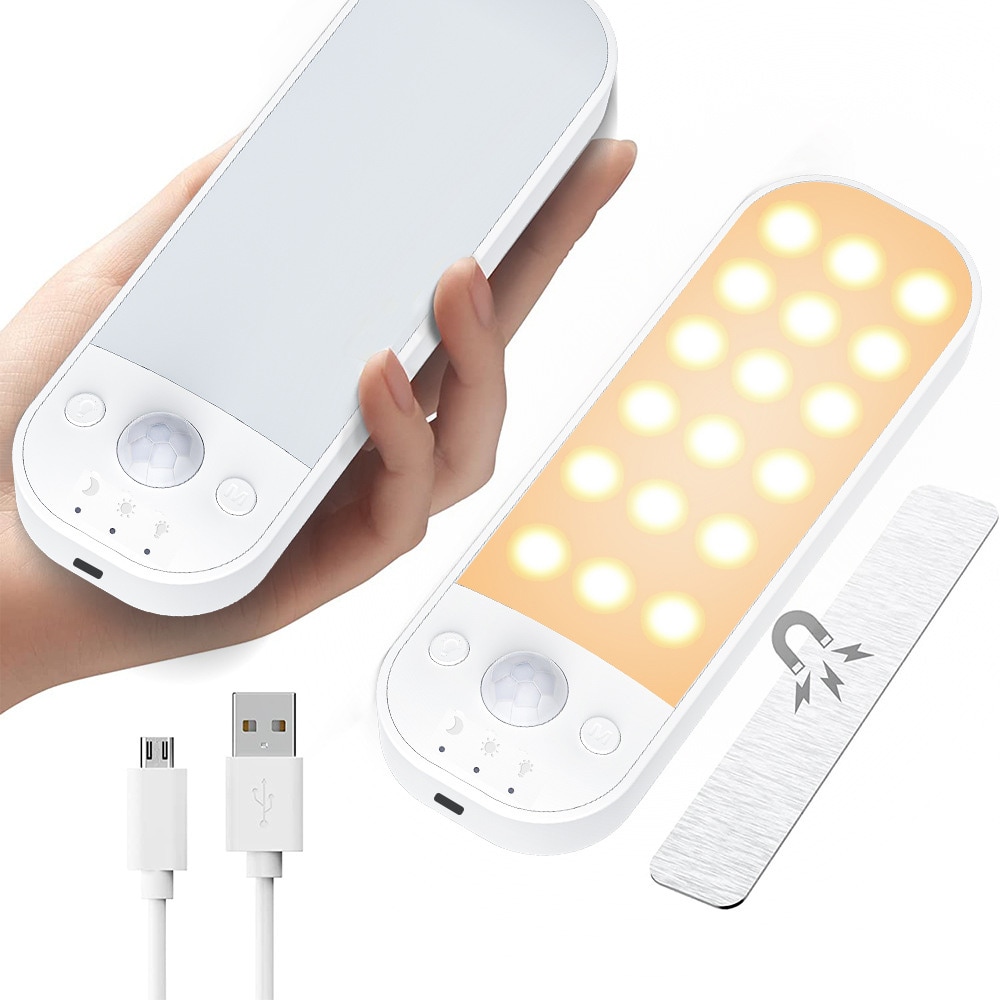 LED lampa med magnet och rörelsesensor / uppladdningsbar LED-lampa med 3 ljustemperaturer / sensorlampa USB-C