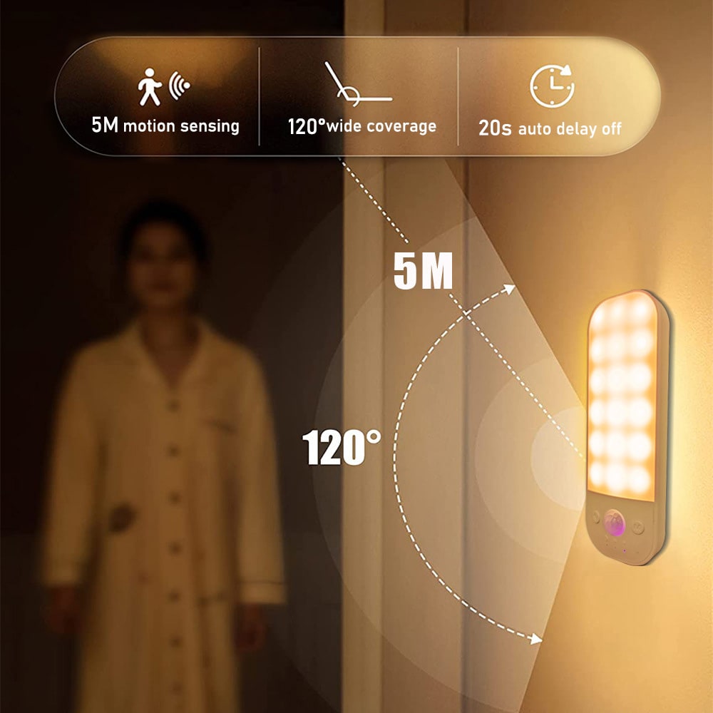 LED lampa med magnet och rörelsesensor / uppladdningsbar LED-lampa med 3 ljustemperaturer / sensorlampa USB-C