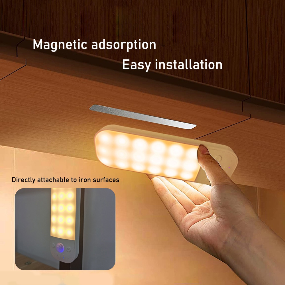 LED lampa med magnet och rörelsesensor / uppladdningsbar LED-lampa med 3 ljustemperaturer / sensorlampa USB-C