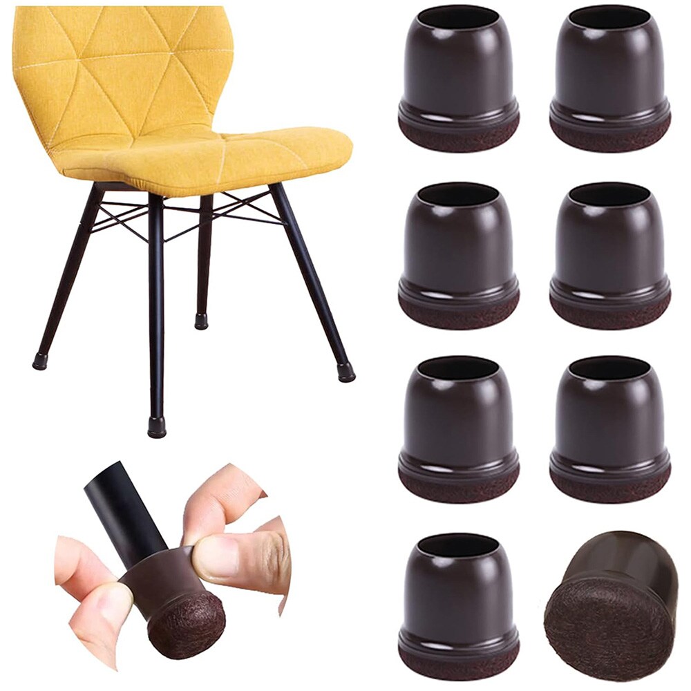 Runda stolbensskydd 35-45 mm / möbeltassar i silikon med filt / golvskydd för stolar och bord 8-pack - Brun