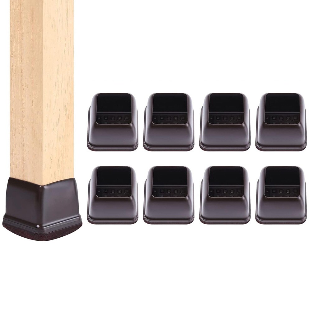 Fyrkantiga stolbensskydd 25–37 mm brun 8-pack / TPE-skydd med filt / golvskydd för stolar