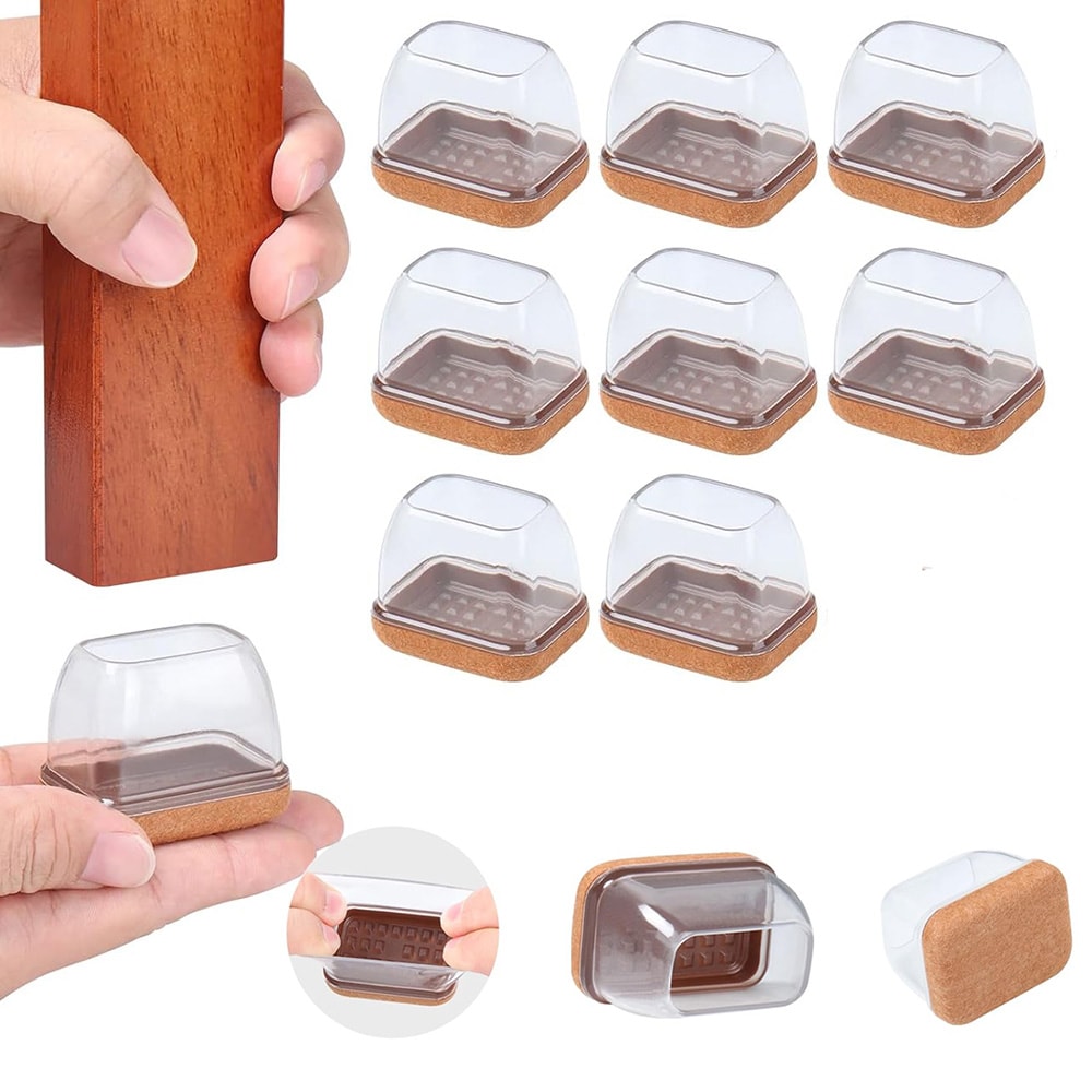 Rektangulära stolbensskydd 32–42x16–21mm / möbeltassar / golvskydd i silikon med filt 8-pack