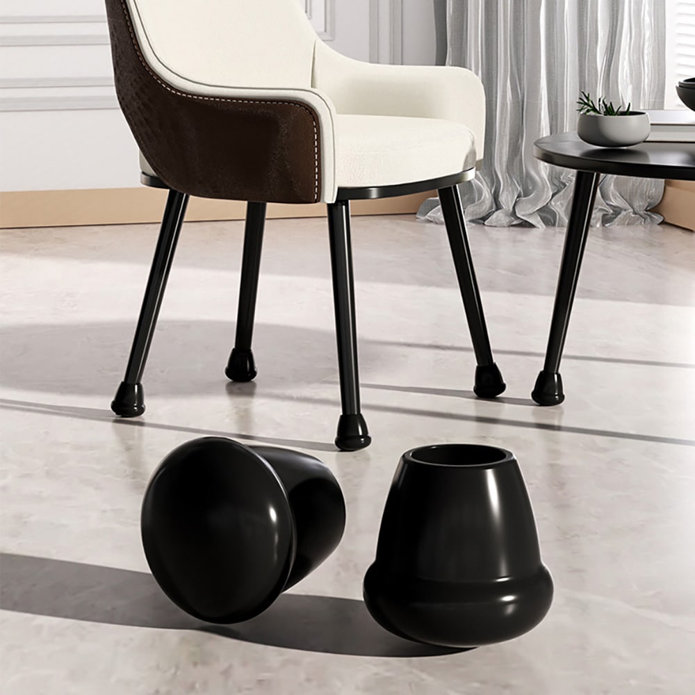 Runda stolbensskydd 22-25 mm / möbeltassar i silikon med filt / golvskydd för stolar och bord 8-pack - Svart