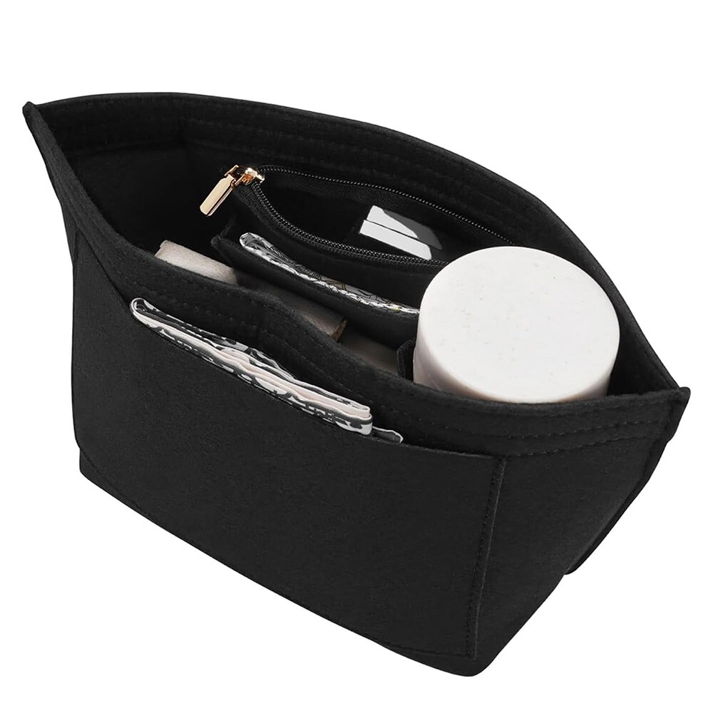 Organizer för handväska small / väskinlägg med flera fack / handbag organizer i filt - Svart