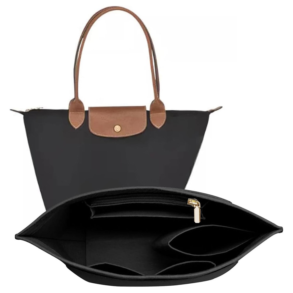 Organizer för handväska medium / väskinlägg med flera fack / handbag organizer i filt - Svart