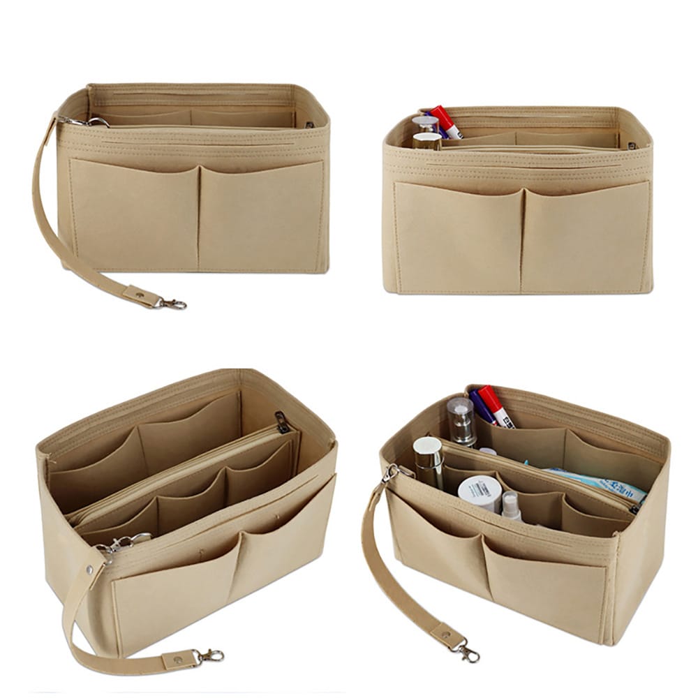 Organizer för handväska small / väskinlägg med flera fack / handbag organizer i filt - Beige