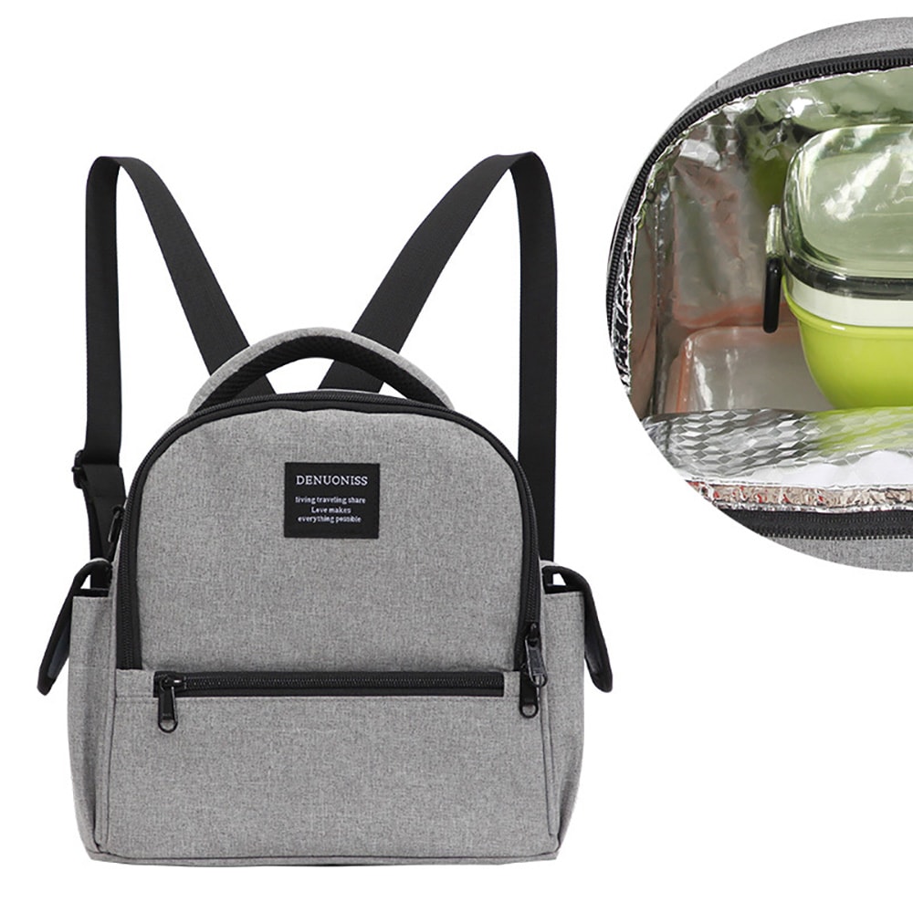 Kylryggsäck kompakt 25 cm / isolerad lunchryggsäck / kylväska ryggsäck liten / matryggsäck / kylbag ryggsäck - Grå