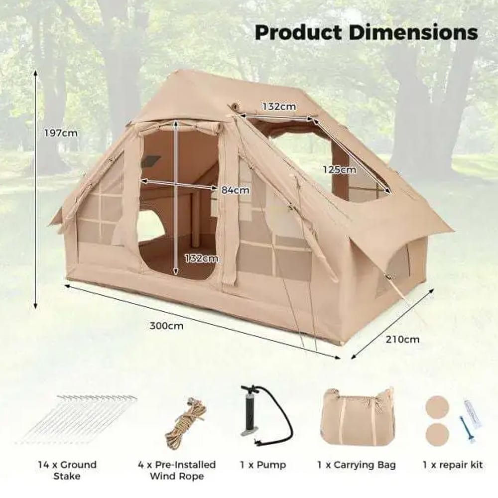 Oppblåsbart telt med pumpe – campingtelt / lufttelt for 4–6 personer