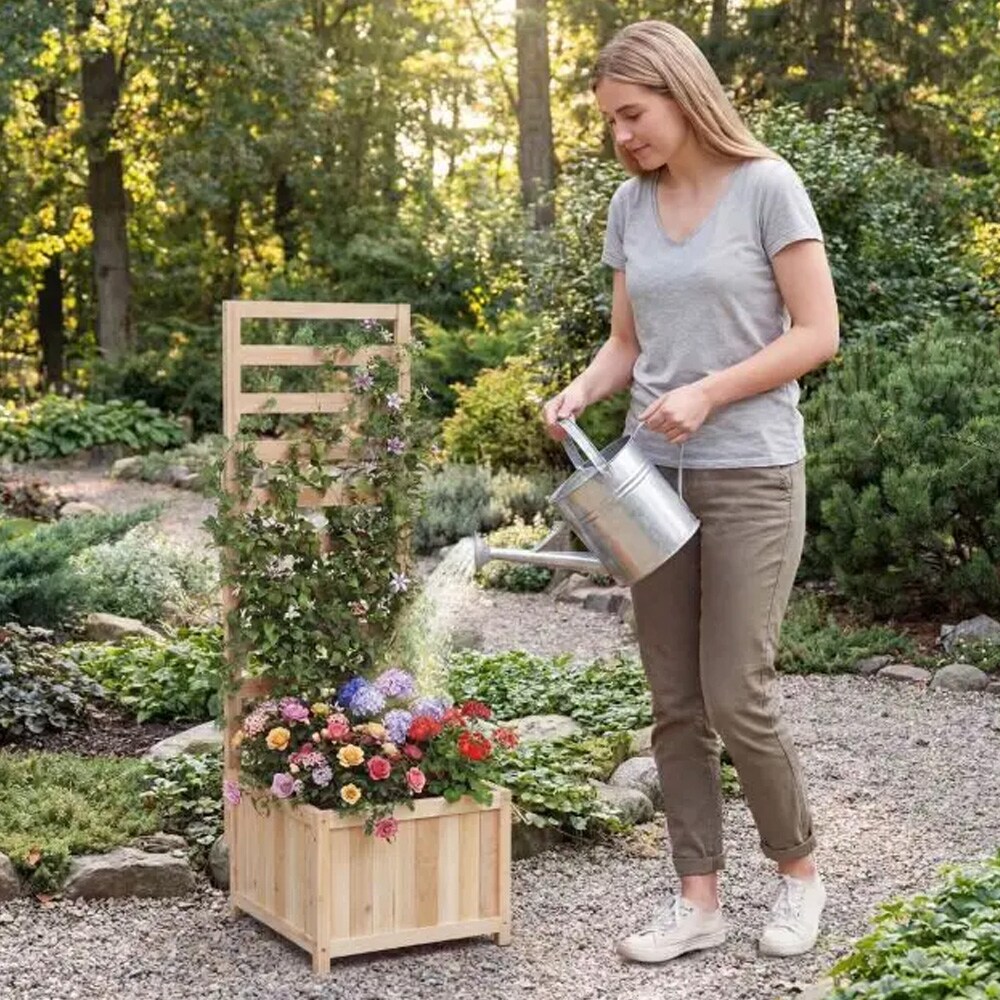 Odlingslåda med spaljé 123cm - upphöjd planteringslåda / blomlåda / växtlåda med klätterstöd