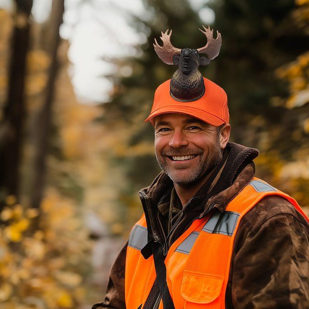 Keps med älg - orange / keps med djurmotiv / keps 3D figur / rolig keps jakt och festival