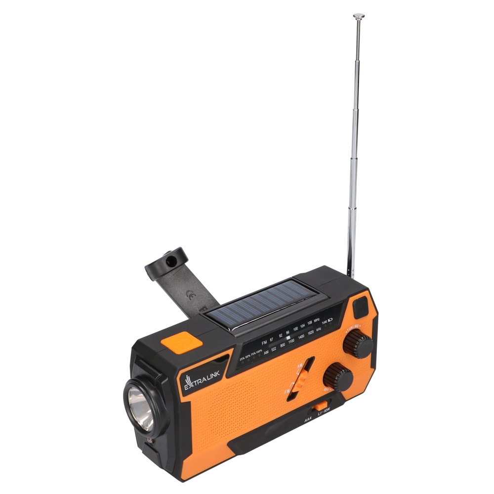 Nödradio med vev och solcell / 4000 mAh powerbank / krisradio / beredskapsradio med ficklampa och SOS-larm