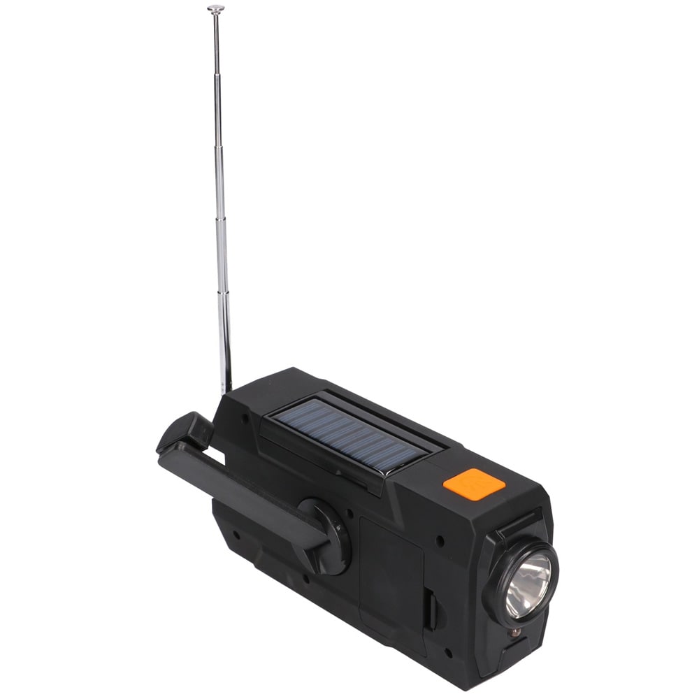Nödradio med vev och solcell / 4000 mAh powerbank / krisradio / beredskapsradio med ficklampa och SOS-larm