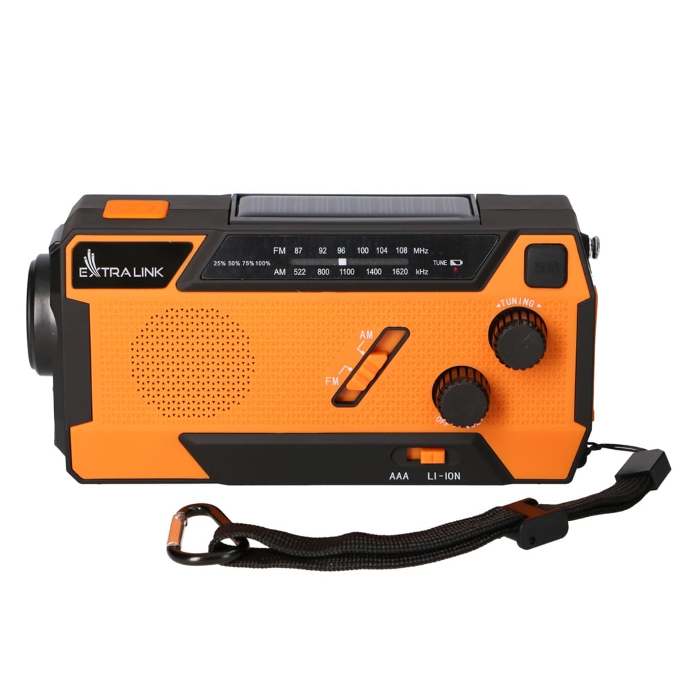 Nödradio med vev och solcell / 4000 mAh powerbank / krisradio / beredskapsradio med ficklampa och SOS-larm