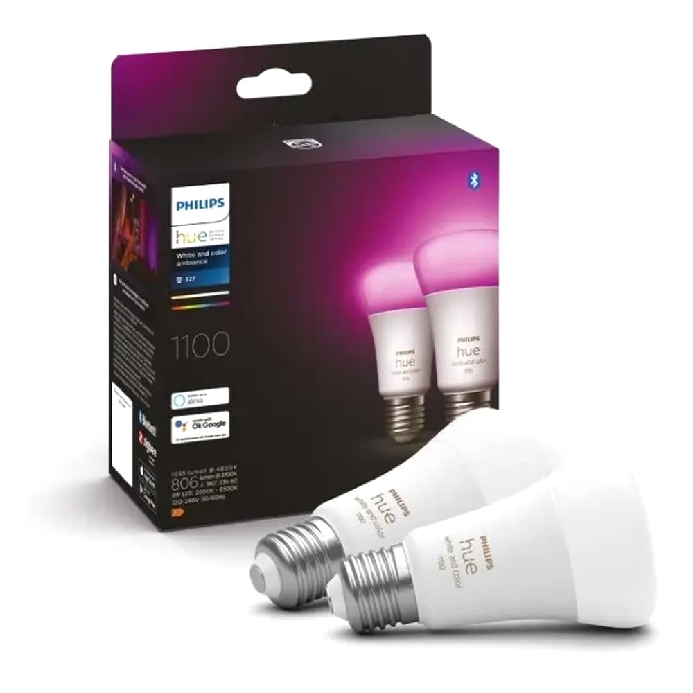 Philips Hue White And Color LED E27 A60 2000K-6500K +16 million colors 1100lm 9W 2-pack