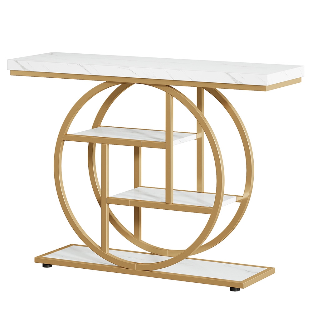 Konsolbord 105 cm vit/guld / avlastningsbord / smalt hallbord / sidobord med metallram