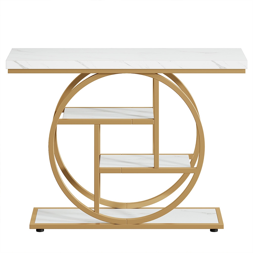 Konsolbord 105 cm vit/guld / avlastningsbord / smalt hallbord / sidobord med metallram