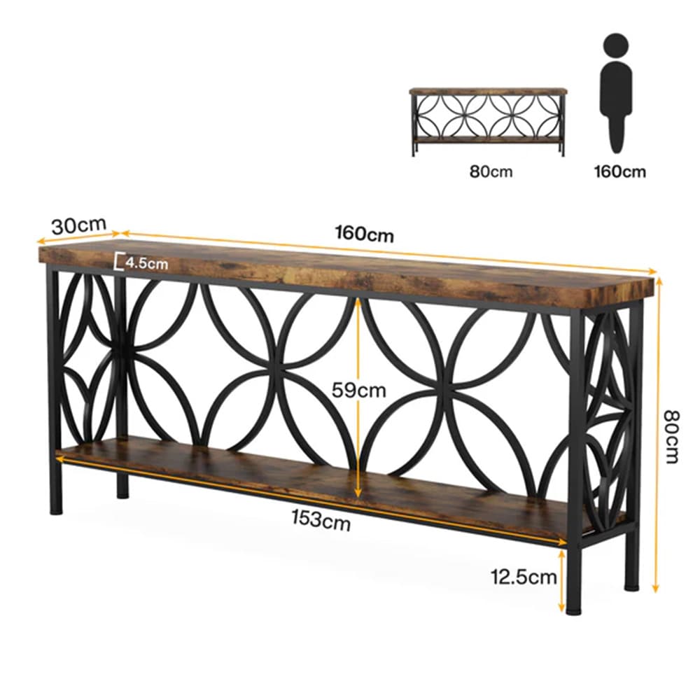 Konsolbord 160 cm i två nivåer i trä och metall / smalt konsolbord