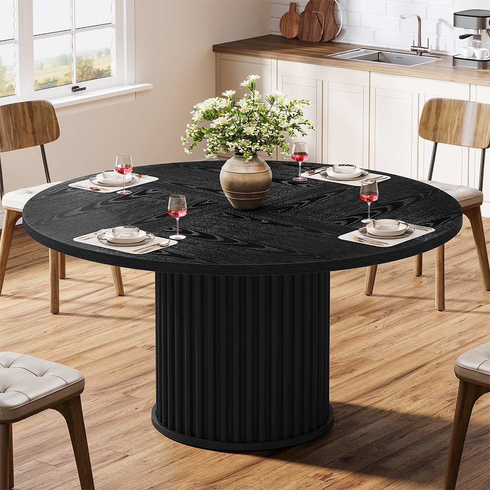 Runt matsalsbord i trä 120 cm - svart / runt köksbord / matbord för 4–6 personer